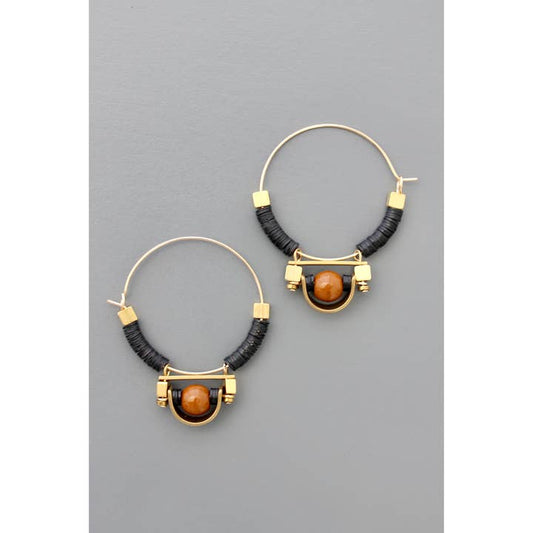 Art Deco Black and Brown Hoop Earrings