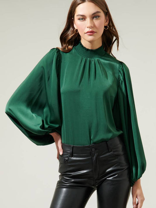 Rita Figaro Balloon Sleeve Blouse - Emerald