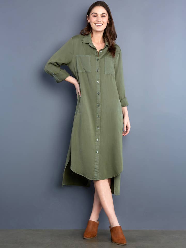 Chill Out Denim Shirtdress - Soft Olive