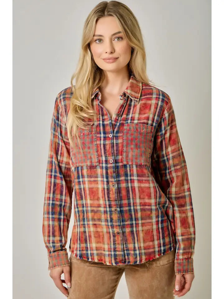 Mix Plaid Shirt - Washed Red