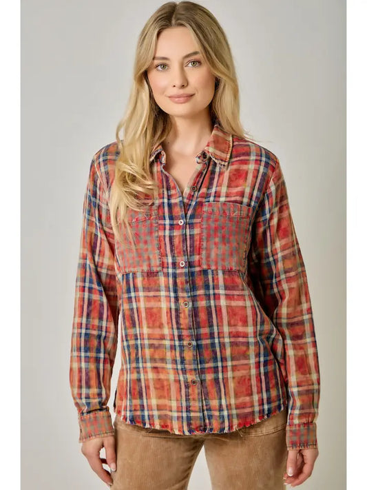 Mix Plaid Shirt - Washed Red