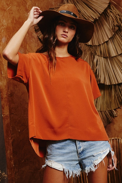 Keyhole Detail Pleated Top - Rust