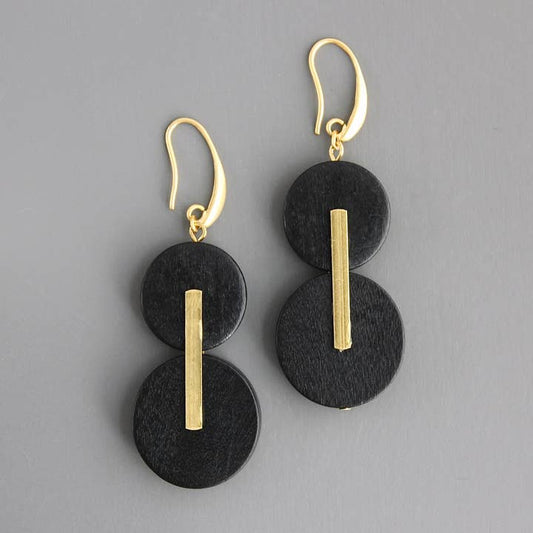 Black Wood and Brass Earring