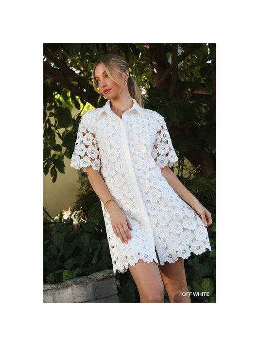 Floral Lace Mini Dress - White