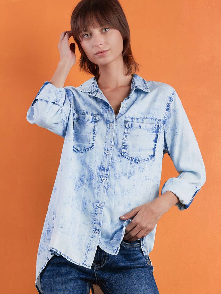 Split Back Shirt - Denim Stripes