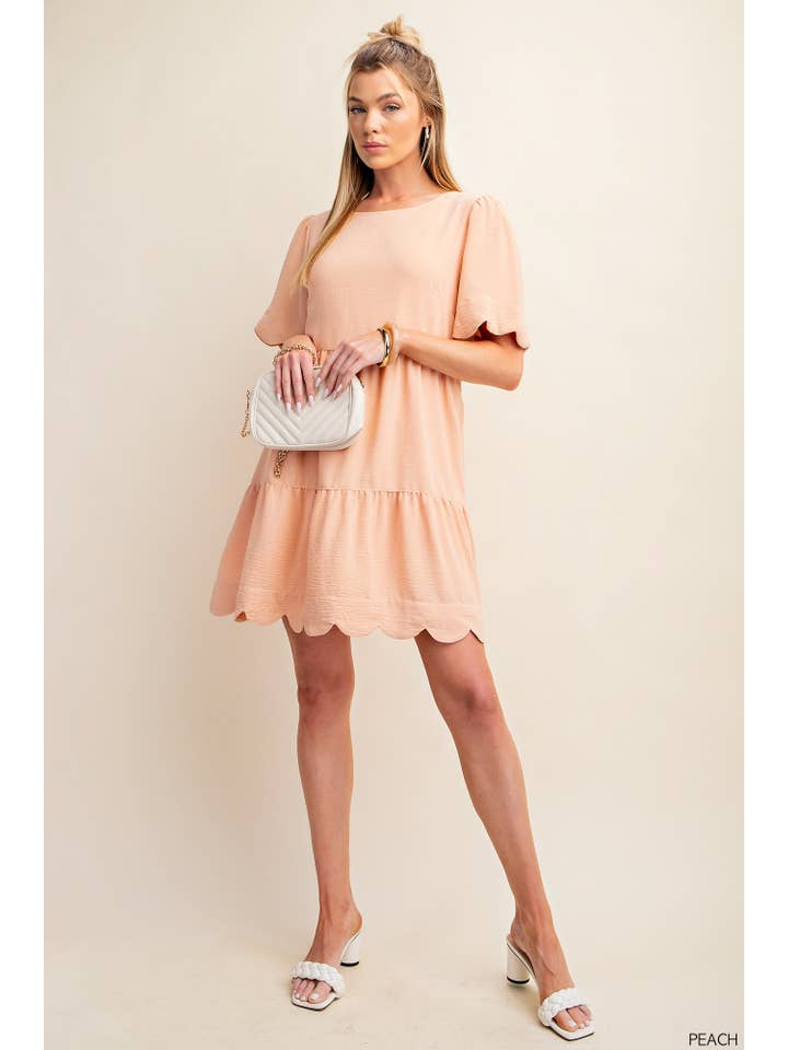 Scallop Edge Babydoll Mini Dress - Peach