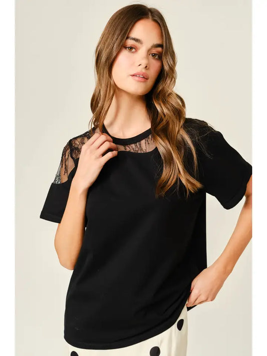 Lace Insert Tee - Black