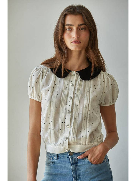 Chiffon Flocked Blouse - Cream