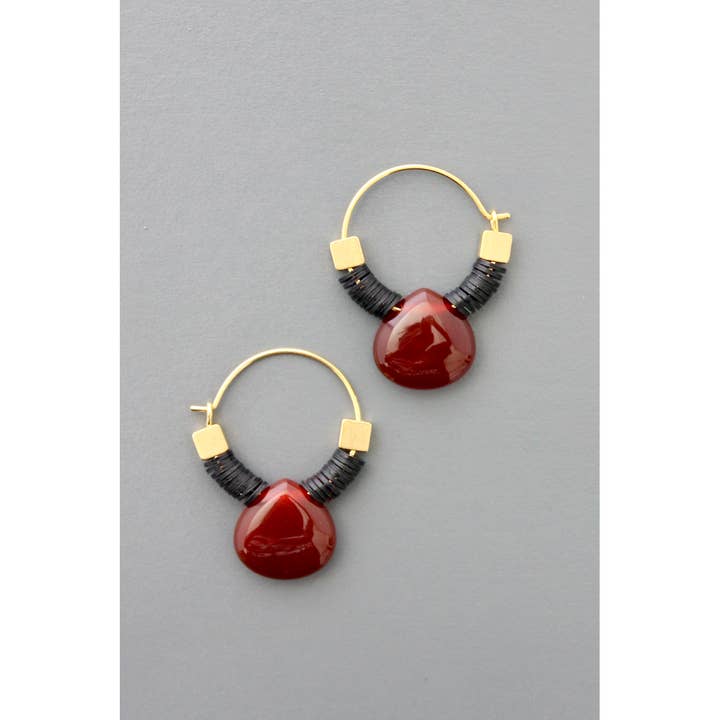 Small Carnelian Teardrop Hoop Earrings