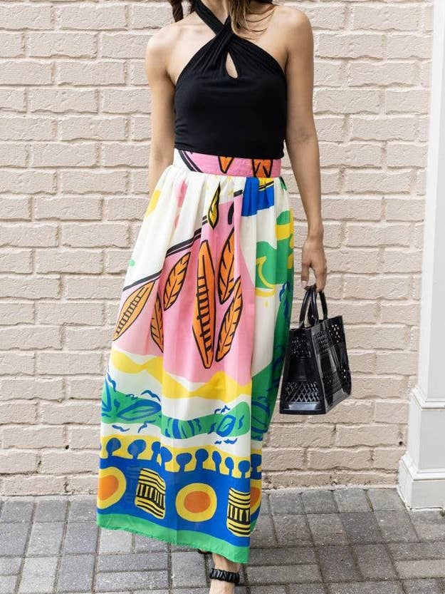 Tropical Printed Maxi Skirt - Multi