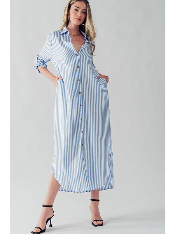 Elsie Stripe Shirt Dress - Blue