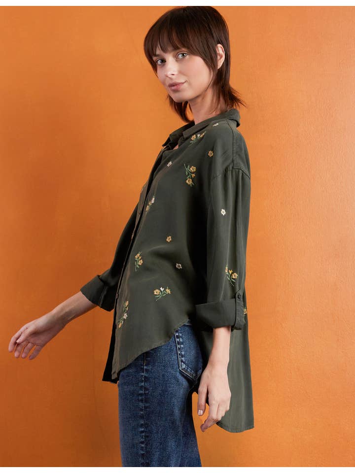 Embroidered Shirt - Army Floral