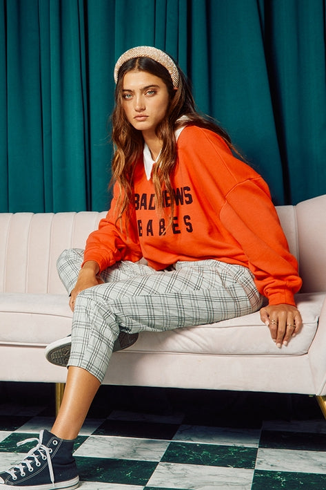 Bad News Babes Collared Sweatshirt - Red - Final Sale