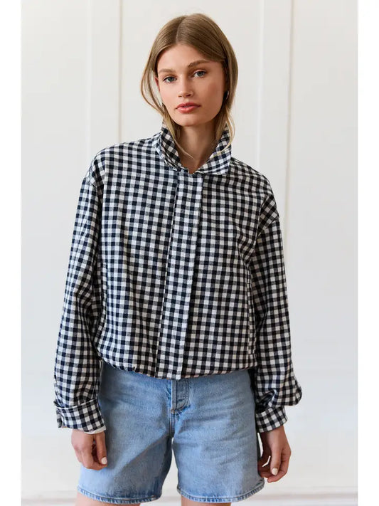 Gingham Zip Jacket - Navy