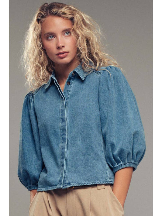 Puff Sleeve Blouse - Denim