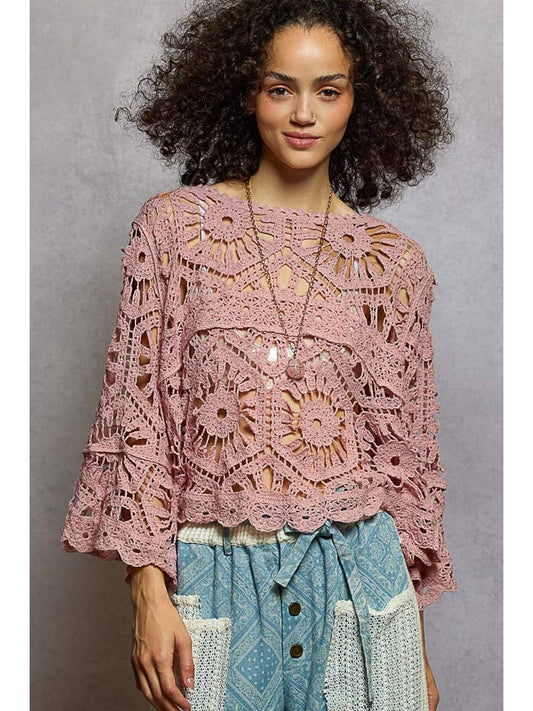 Round Neck Crochet Top - Rose Pink