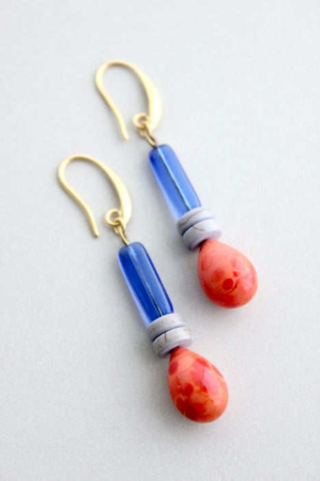 Blue Gray and Salmon Earrings
