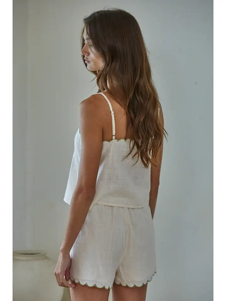 Embroidered Sleeveless Top - Natural