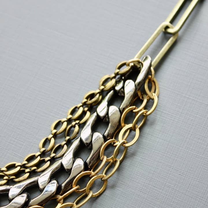 Multi Strand Brass and Gunmetal Chain Necklace