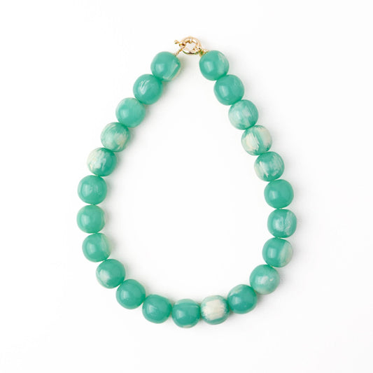 Iris Large Brass Beaded Necklace - Aqua