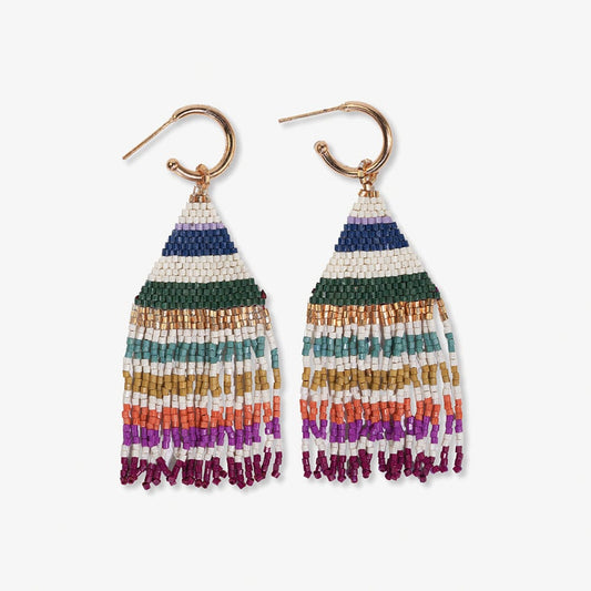 James Mini Hoop Beaded Fringe Earrings - Muted