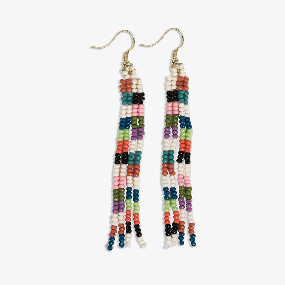 June Mini Checked Beaded Fringe Earrings - Multi