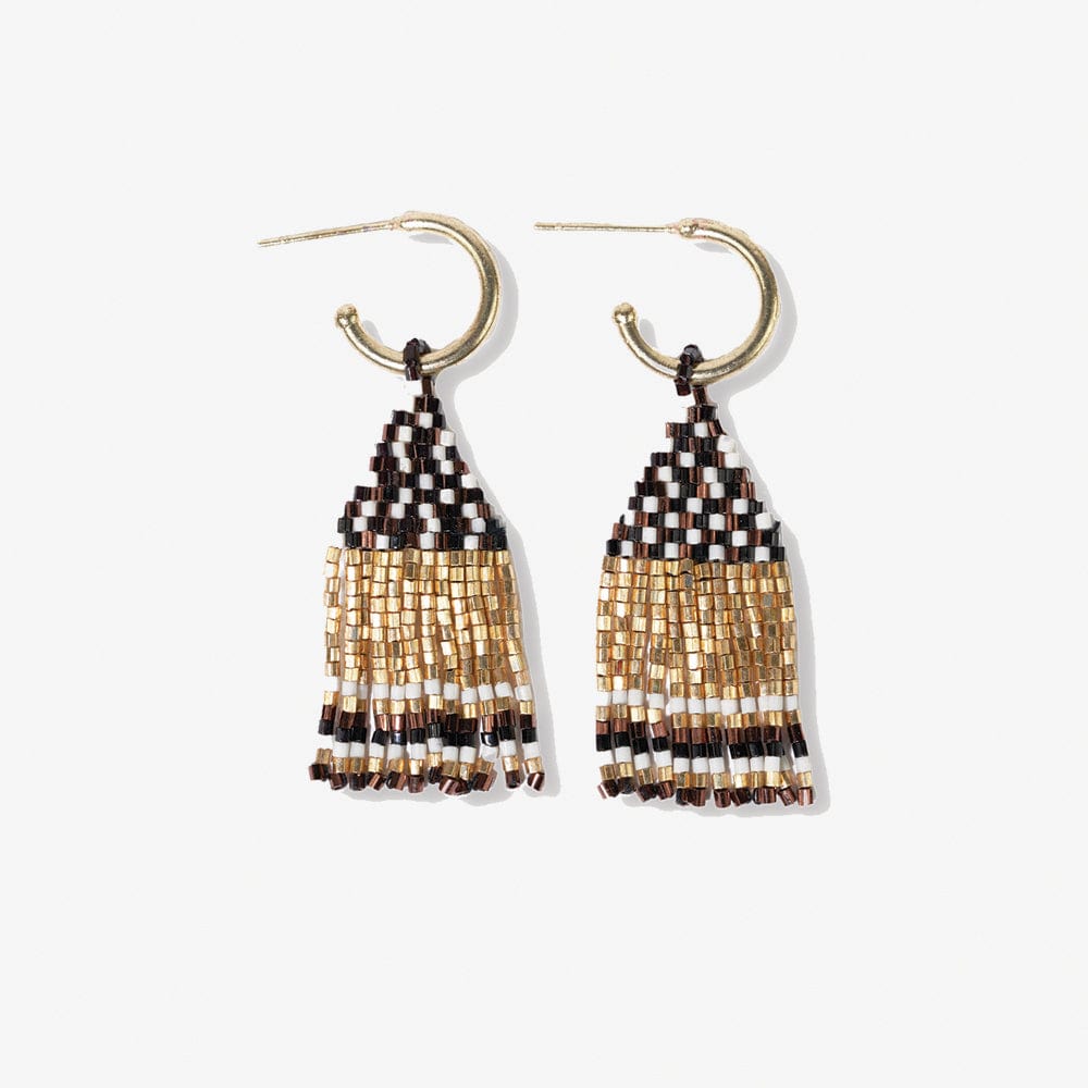 Leta Mini Hoop Beaded Fringe Earrings - Neutrals