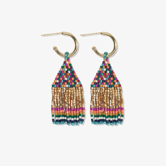 Leta Mini Hoop Beaded Fringe Earrings - Muted