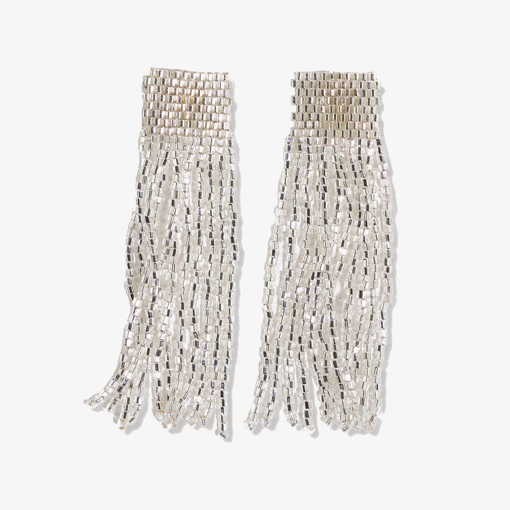 Marilyn Solid Beaded Fringe Earring - Silver