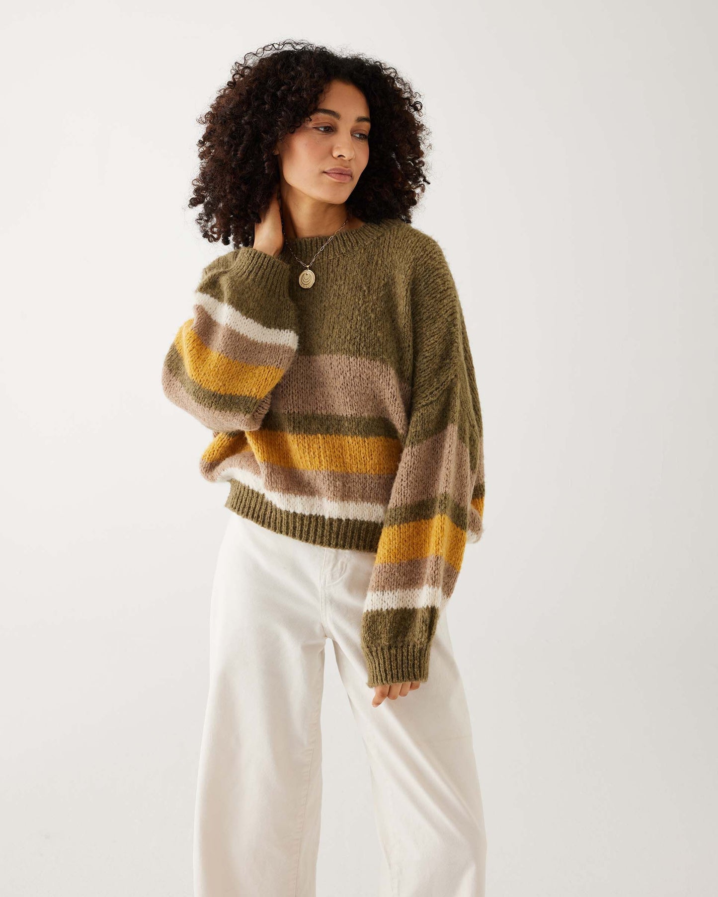 Pisa Sweater - Olive & Gold Stripe