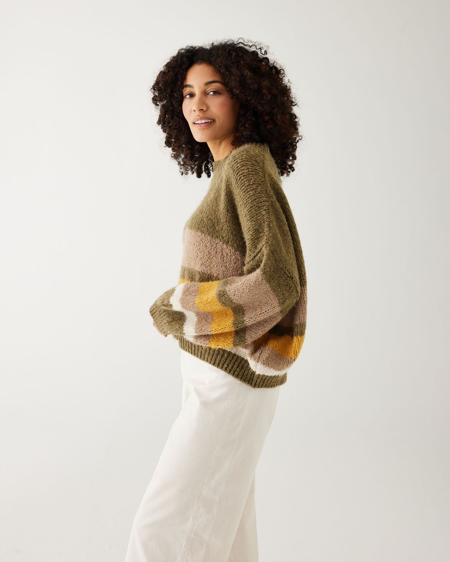 Pisa Sweater - Olive & Gold Stripe