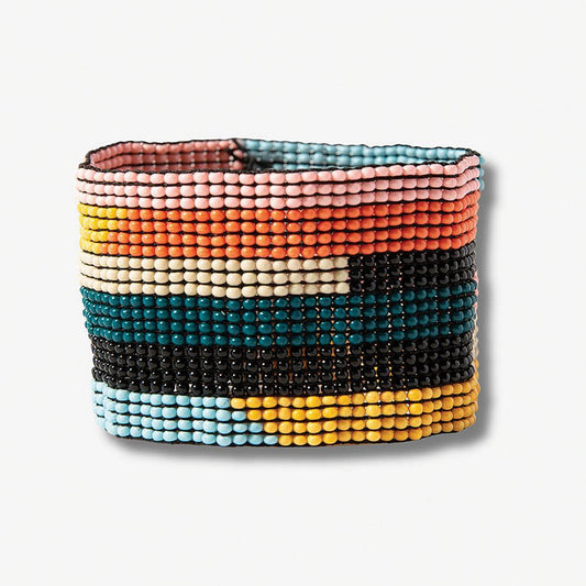 Penelope Stripe Beaded Stretch Bracelet - Rainbow