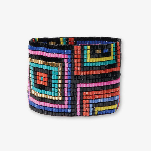 Penelope Rectangles Beaded Stretch Bracelet - Neon Black