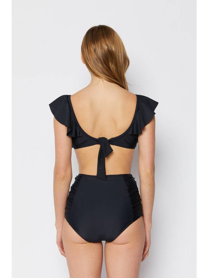 High Waisted Ribbon Shape Swimsuit - Black