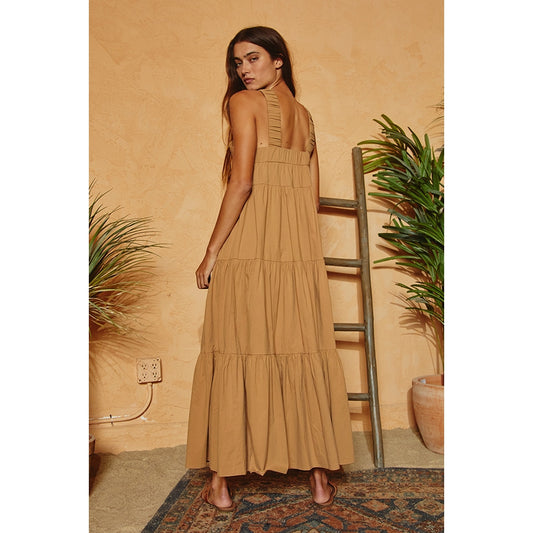 Halter Neck Midi Dress - Taupe