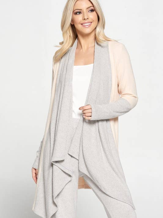 Color Block Draped Cardigan - Pink / Grey