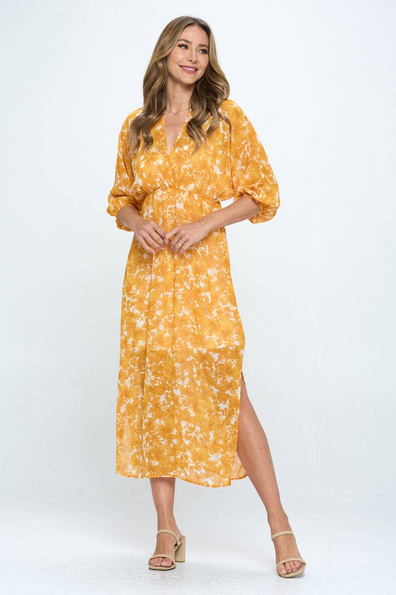 Floral Print Chiffon Kimono Cover Up - Orange