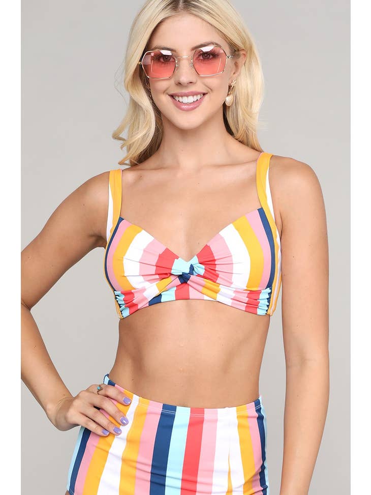High Waisted Crossed Swimsuit - Multi Stripe