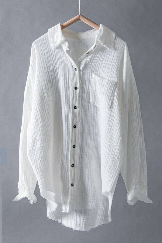 Frayed Hem Gauze Shirt - Ivory