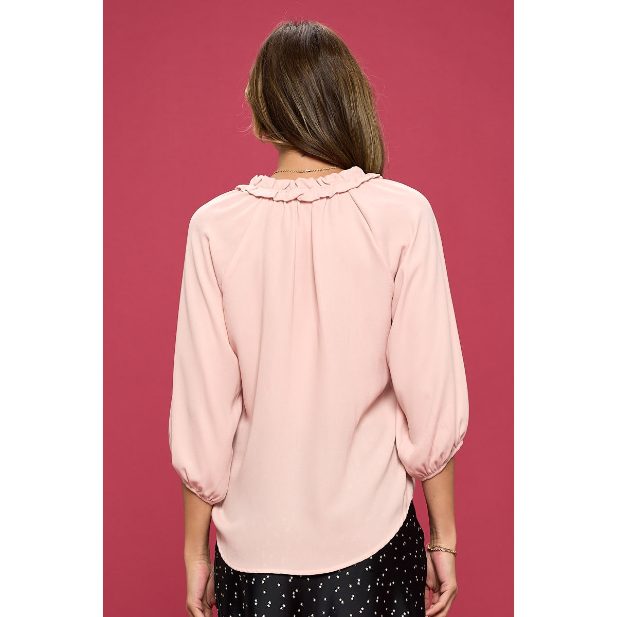 Ruffle Neck Top - Pink
