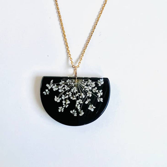 Botanical Half Moon Pendant - Queen Anne Black