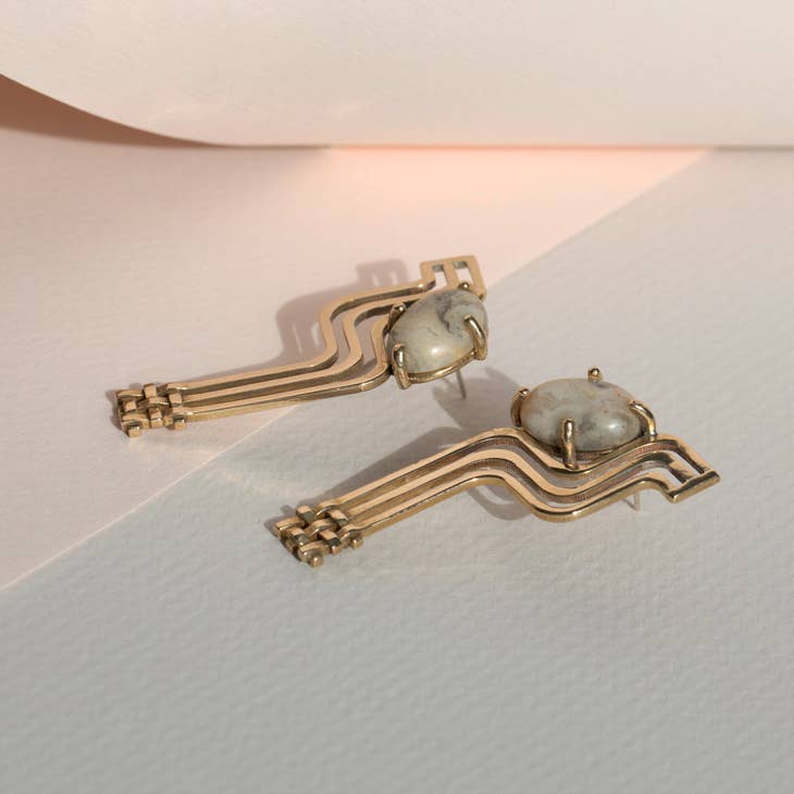 Psyche Earrings - Brass/Agate