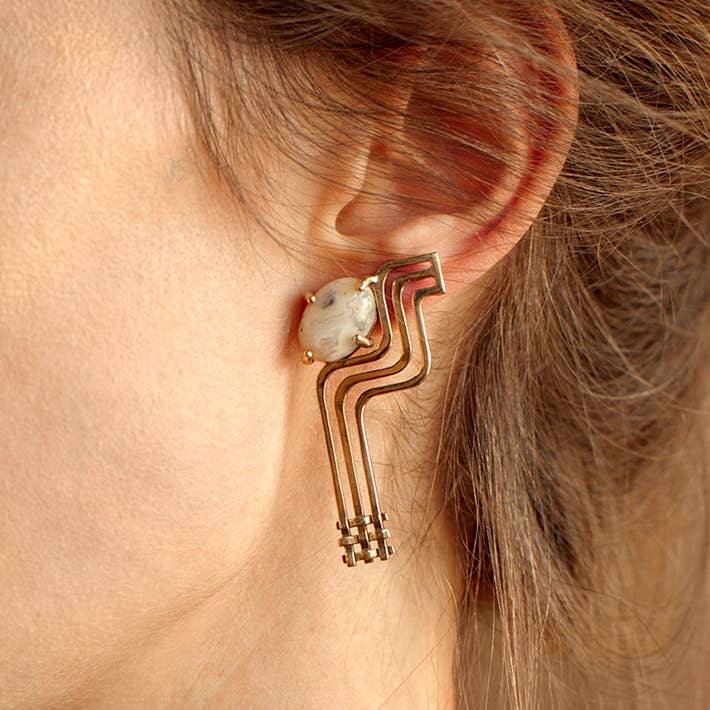 Psyche Earrings - Brass/Agate