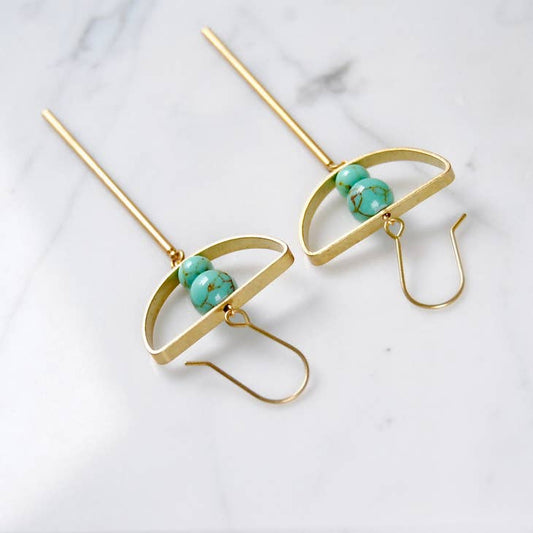 Half Moon Bar Earrings - Teal