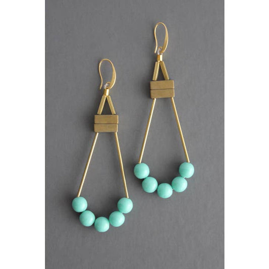 Turquoise Glass and Brass Earrings