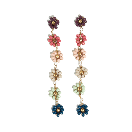 Amanda Flower Beaded Earrings - Multi Color