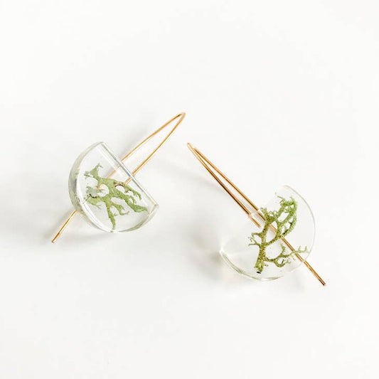 Botanical Half Moon Earrings - Moss