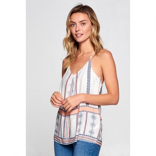 Boho Border V-Neck - Ivory/Coral