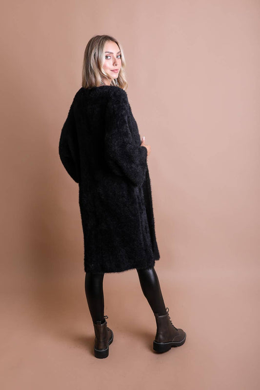 Faux Mohair Cardigan - Black