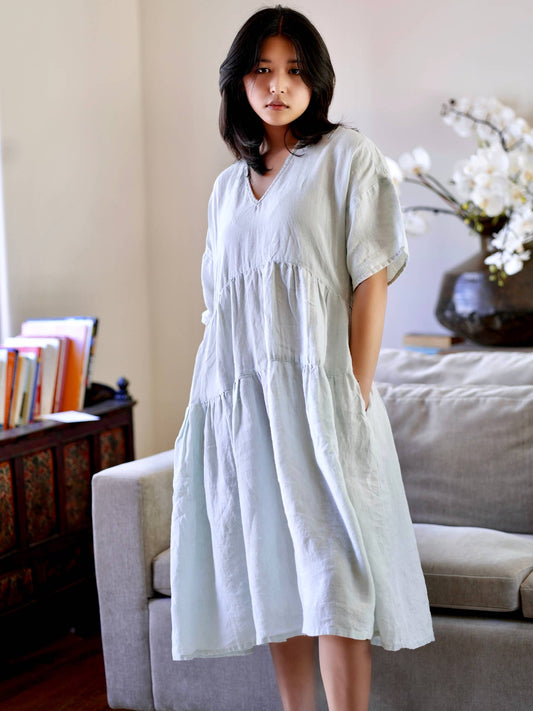 Sydney Linen Dress - Light Blue